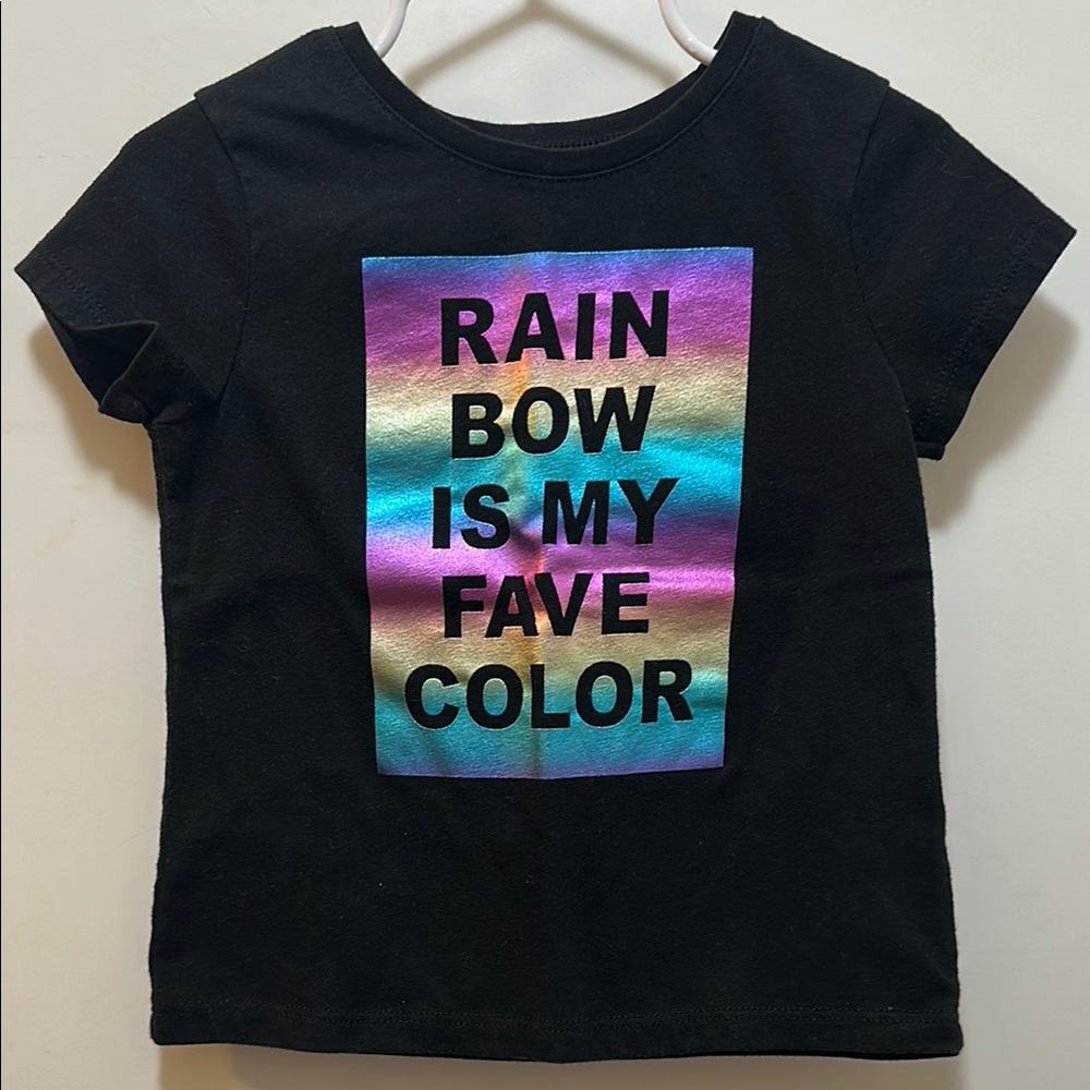 Black Short Sleeve Tee with Rainbow Graphic, “Rainbow is my Favorite Color”